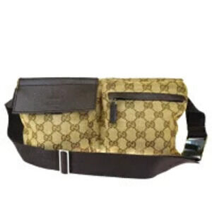 Gucci Waist Pouch Clutch Bag GG Brown Leather
